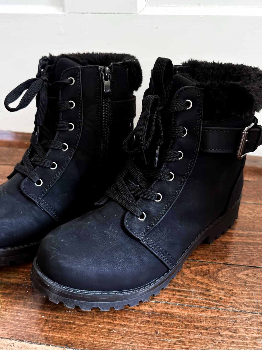 Lamo Black Lace-Up Faux Fur Ankle Boots